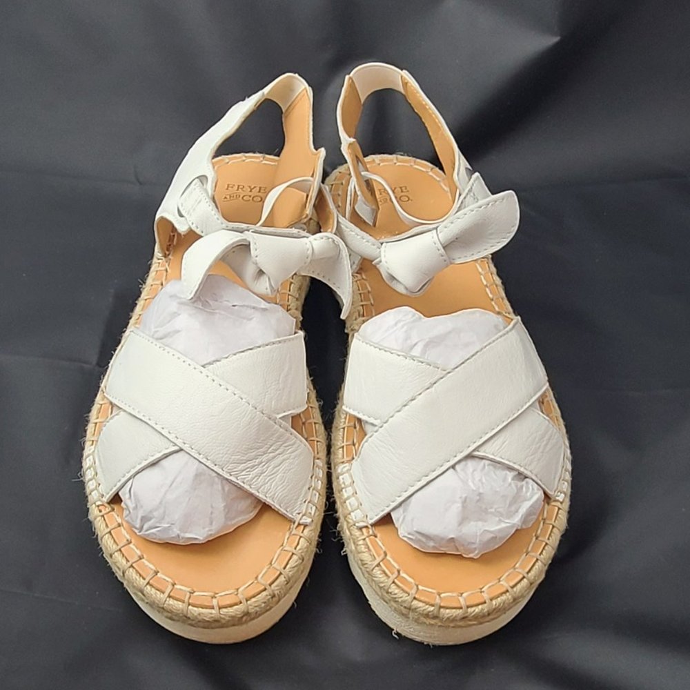 Frye and Co Lula Bow Espadrille Wedge Sandals White Size 10 - Picture 3 of 7